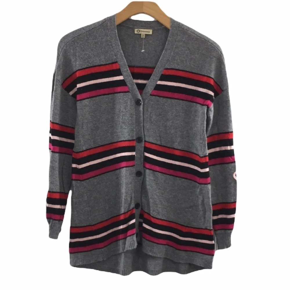 Democracy Gray Striped Flower‎ Applique Cardigan